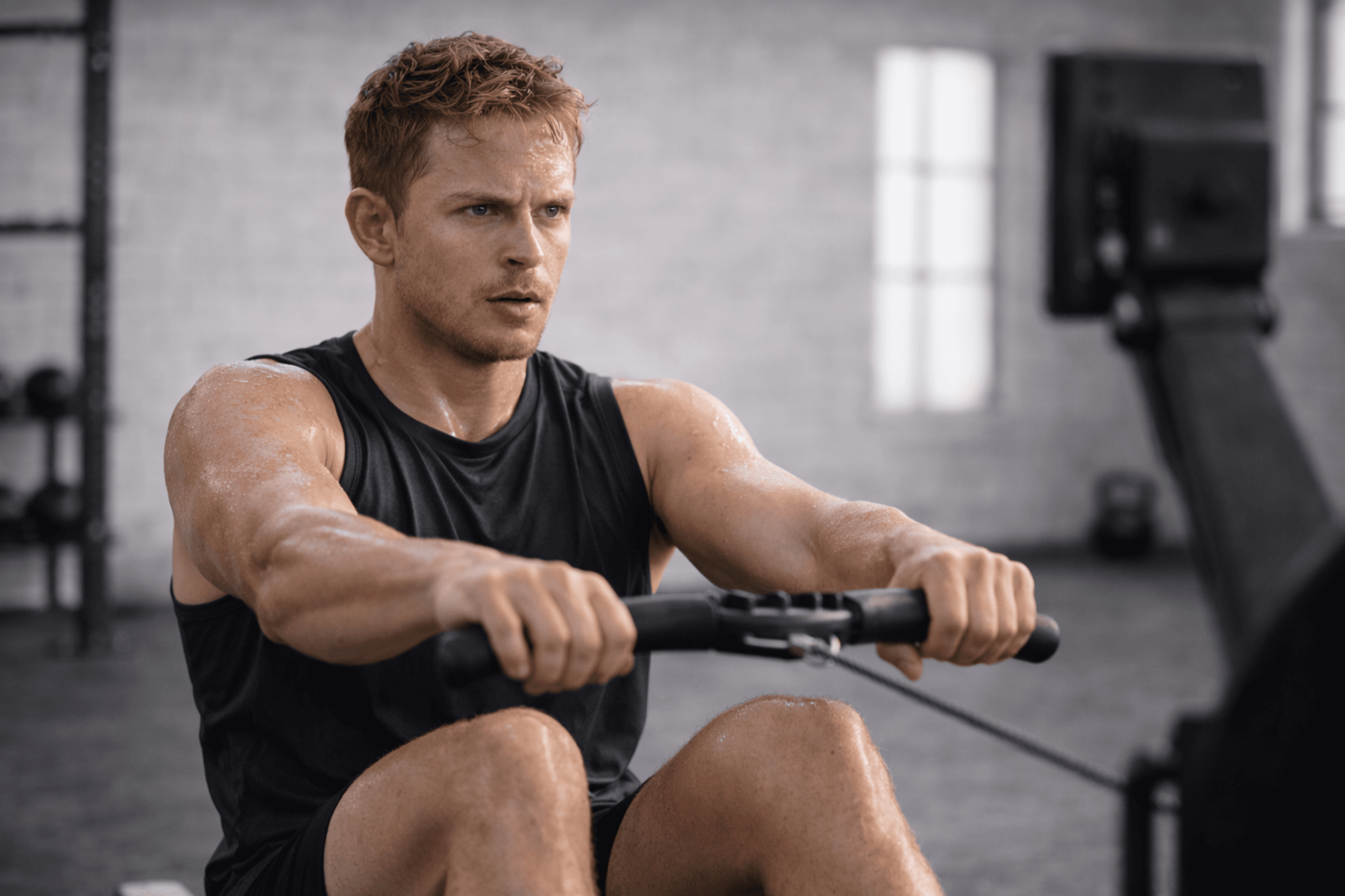 Man on a rowing machine